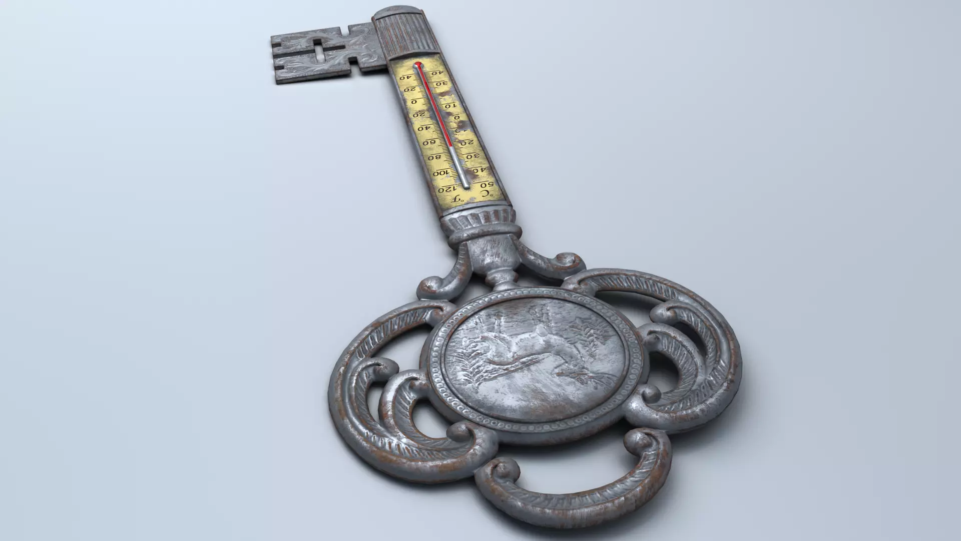Antique Room Thermometer Iron Rust 3D model_13