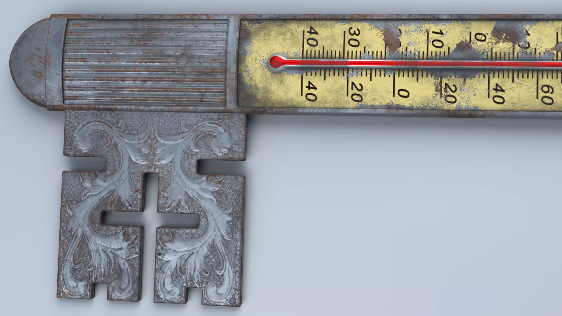 Antique Room Thermometer Iron Rust 3D model_48
