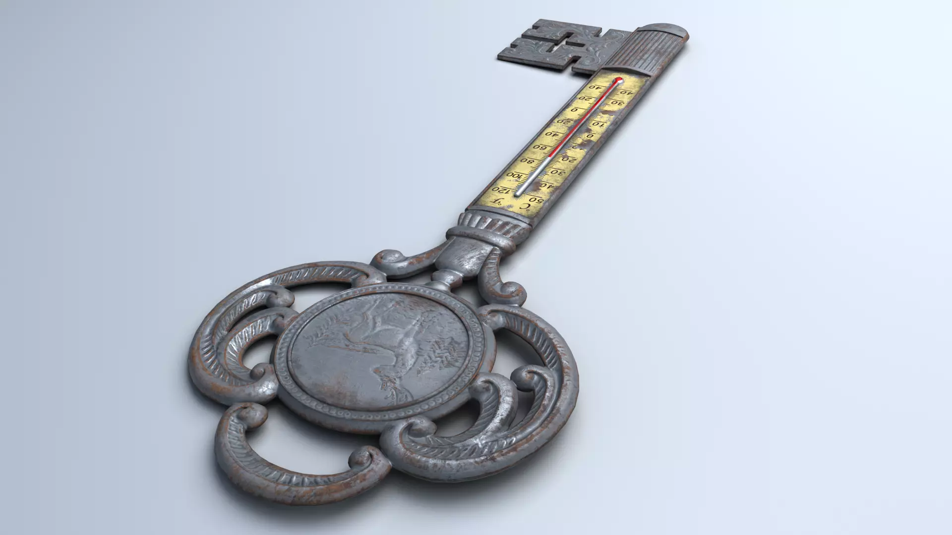 Antique Room Thermometer Iron Rust 3D model_18