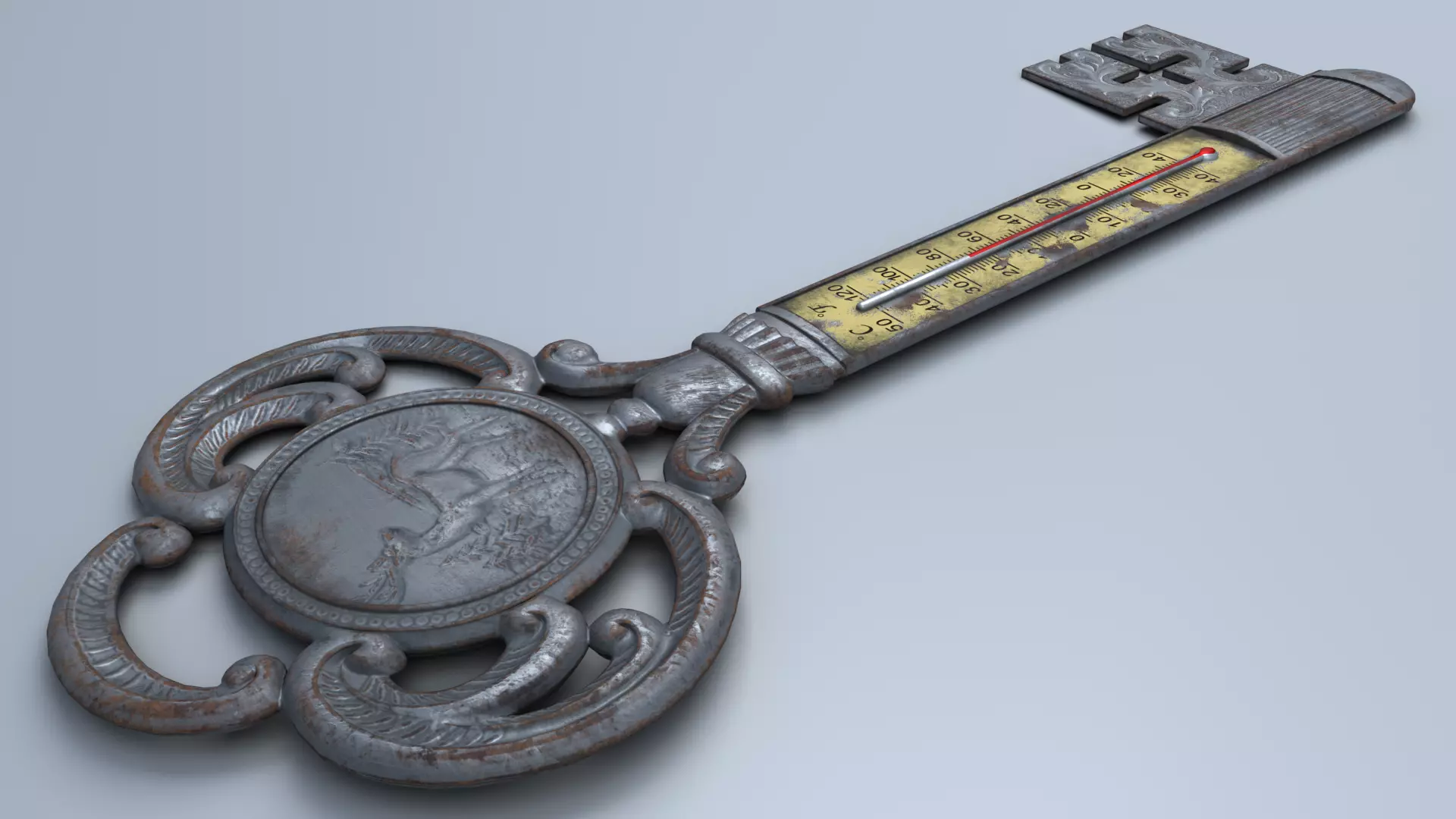 Antique Room Thermometer Iron Rust 3D model_20