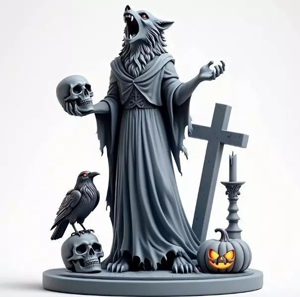 2713COLOR Werewolf Howling with Skull 3D Model Halloween 3D print model_8