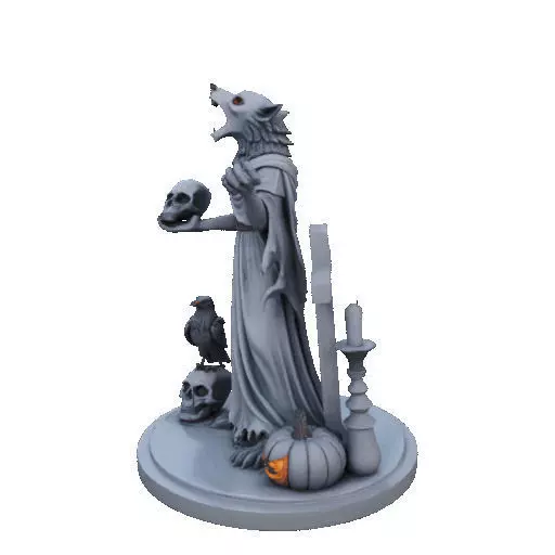 2713COLOR Werewolf Howling with Skull 3D Model Halloween 3D print model_35