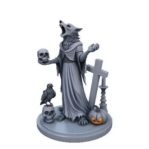 2713COLOR Werewolf Howling with Skull 3D Model Halloween 3D print model_39
