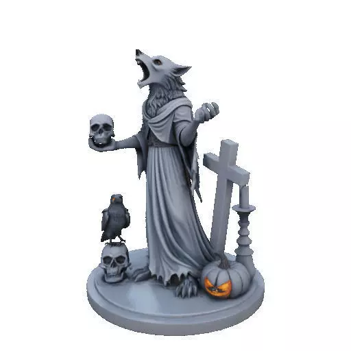 2713COLOR Werewolf Howling with Skull 3D Model Halloween 3D print model_38