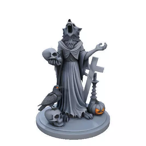2713COLOR Werewolf Howling with Skull 3D Model Halloween 3D print model_12
