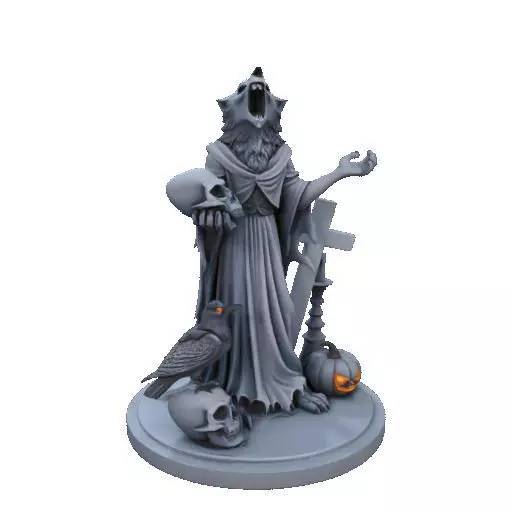 2713COLOR Werewolf Howling with Skull 3D Model Halloween 3D print model_13