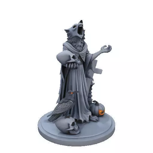 2713COLOR Werewolf Howling with Skull 3D Model Halloween 3D print model_14