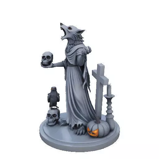 2713COLOR Werewolf Howling with Skull 3D Model Halloween 3D print model_37