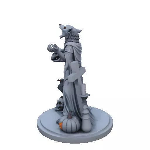 2713COLOR Werewolf Howling with Skull 3D Model Halloween 3D print model_33