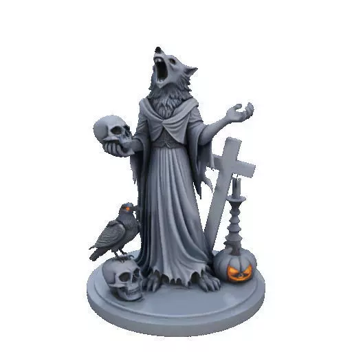 2713COLOR Werewolf Howling with Skull 3D Model Halloween 3D print model_11