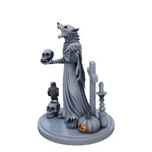 2713COLOR Werewolf Howling with Skull 3D Model Halloween 3D print model_36