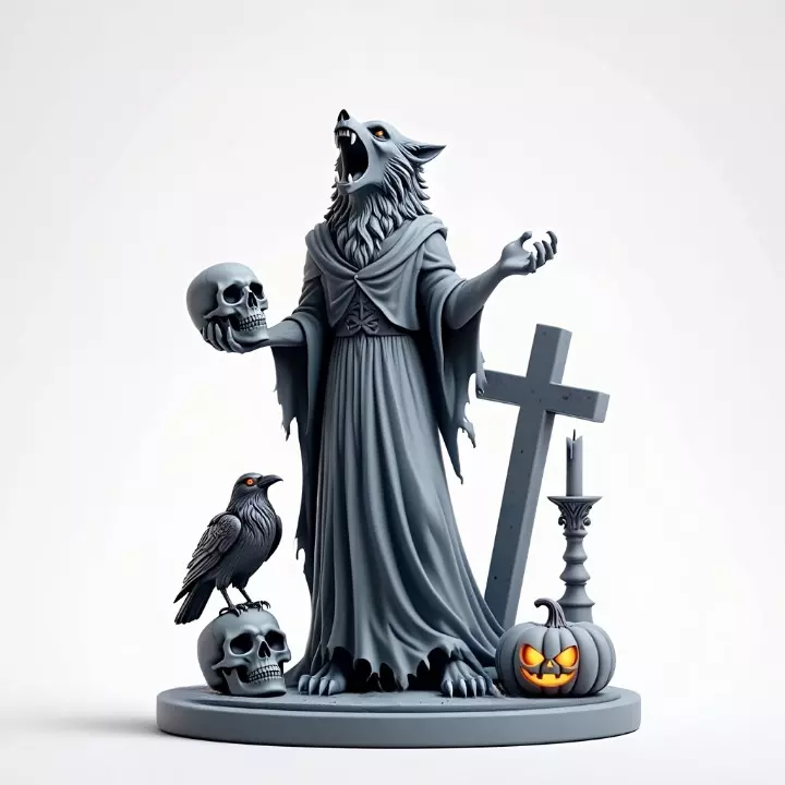 2713COLOR Werewolf Howling with Skull 3D Model Halloween 3D print model_4