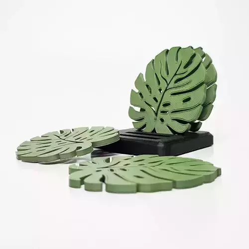 Monstera Leaf Coasters with Holder