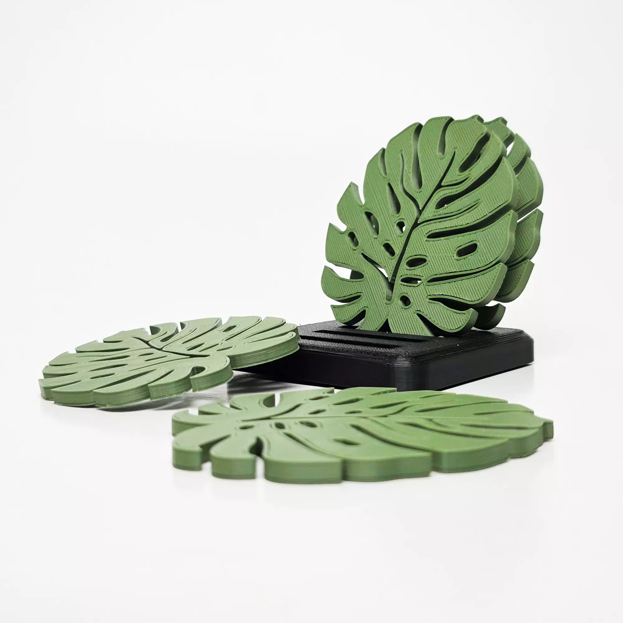 Monstera Leaf Coasters with Holder 3D print model