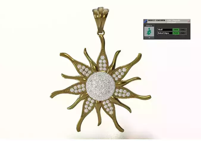 Sun Daisy Pendant with Central Pave Cluster model jp0389 3D print model