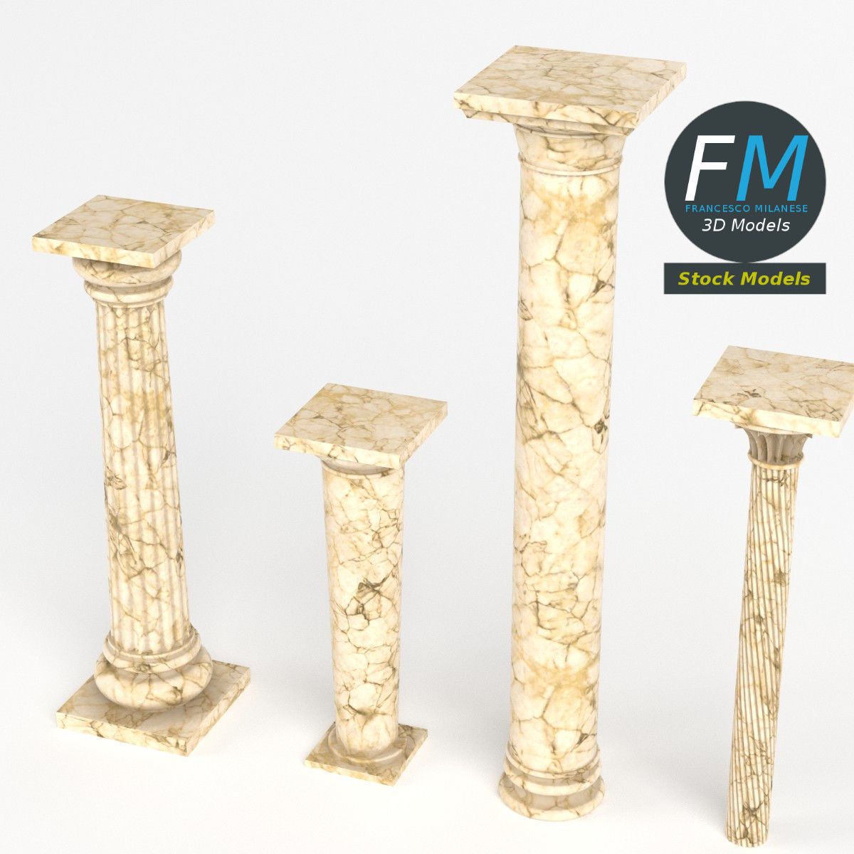 Columns set four marble 3D model_2