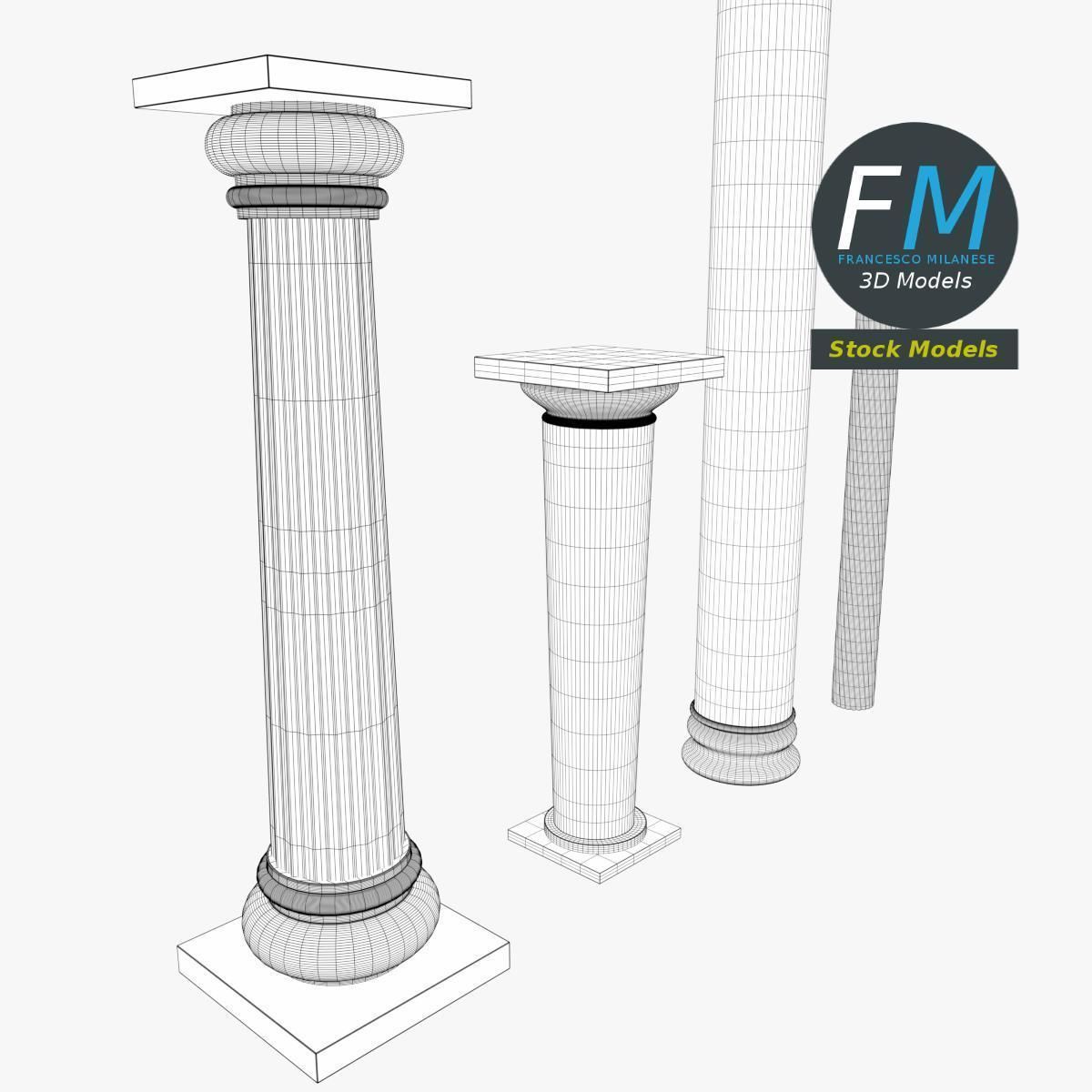 Columns set four marble 3D model_7