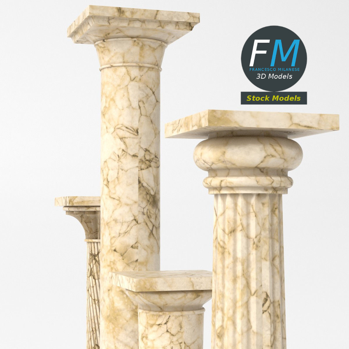 Columns set four marble 3D model_5