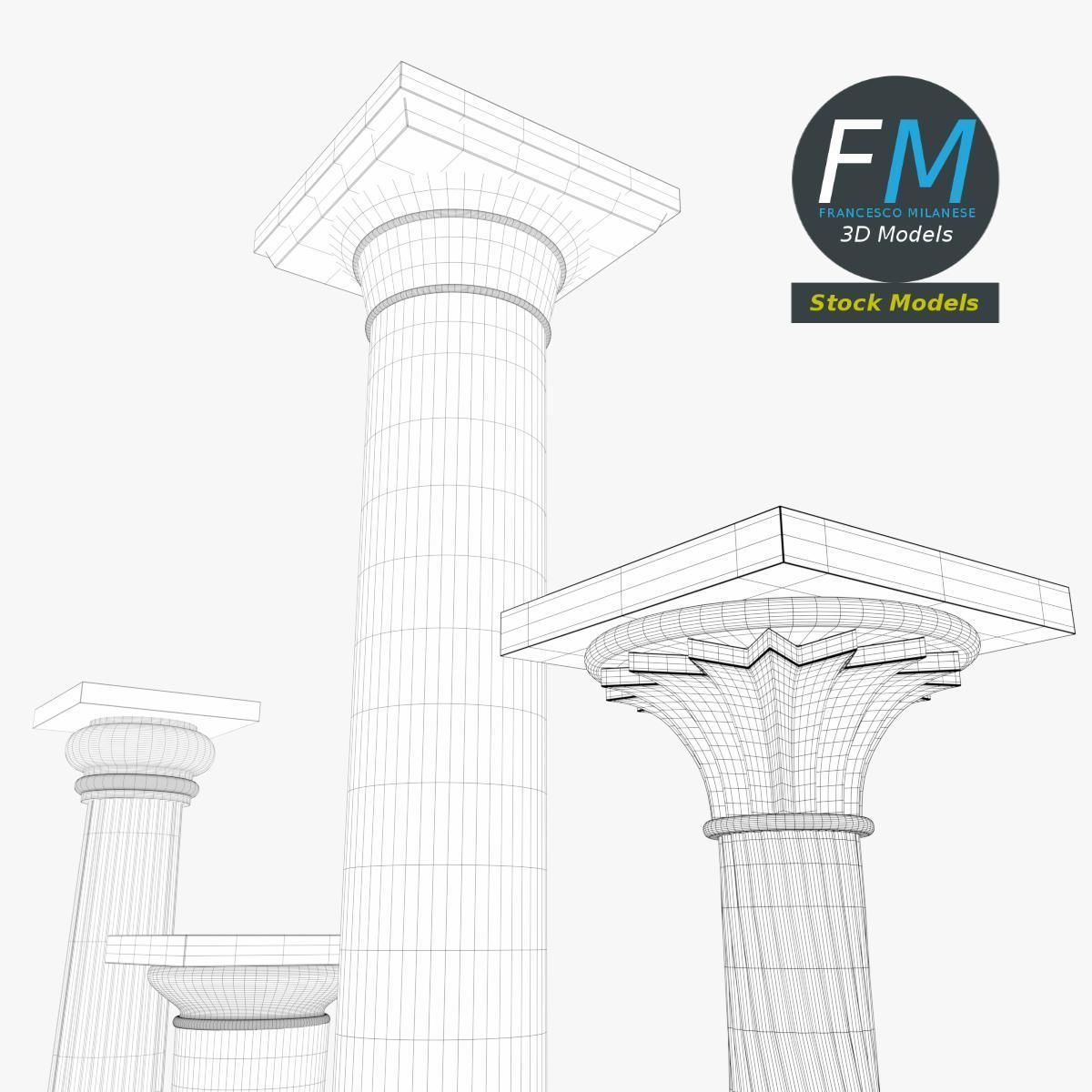 Columns set four marble 3D model_8