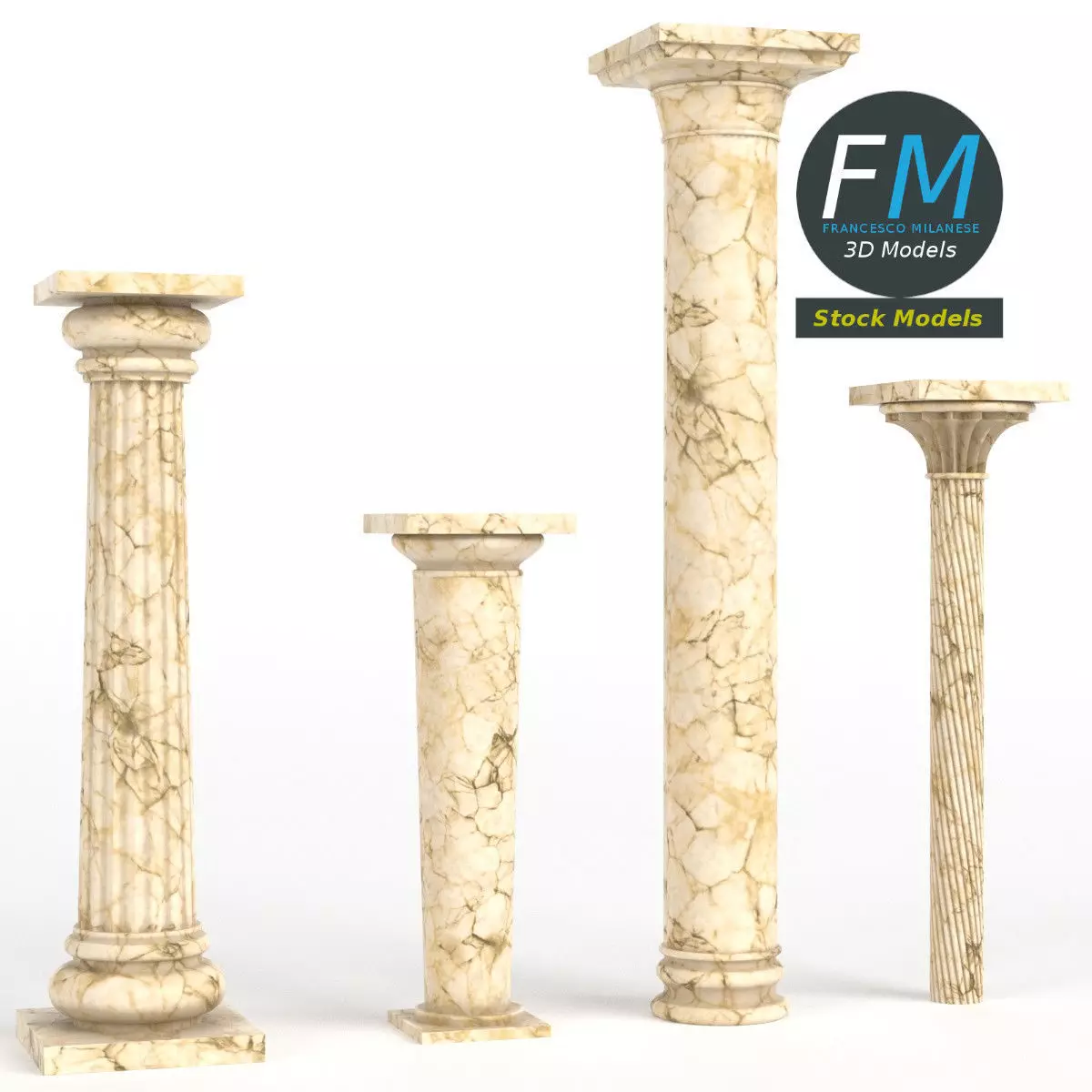 Columns set four marble 3D model_0