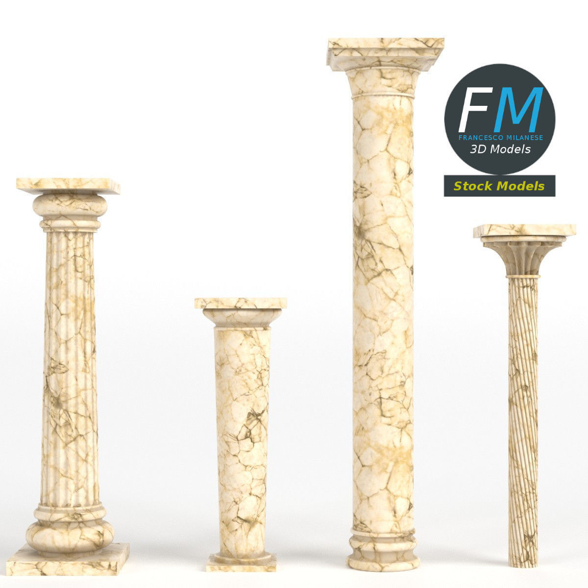 Columns set four marble 3D model_3