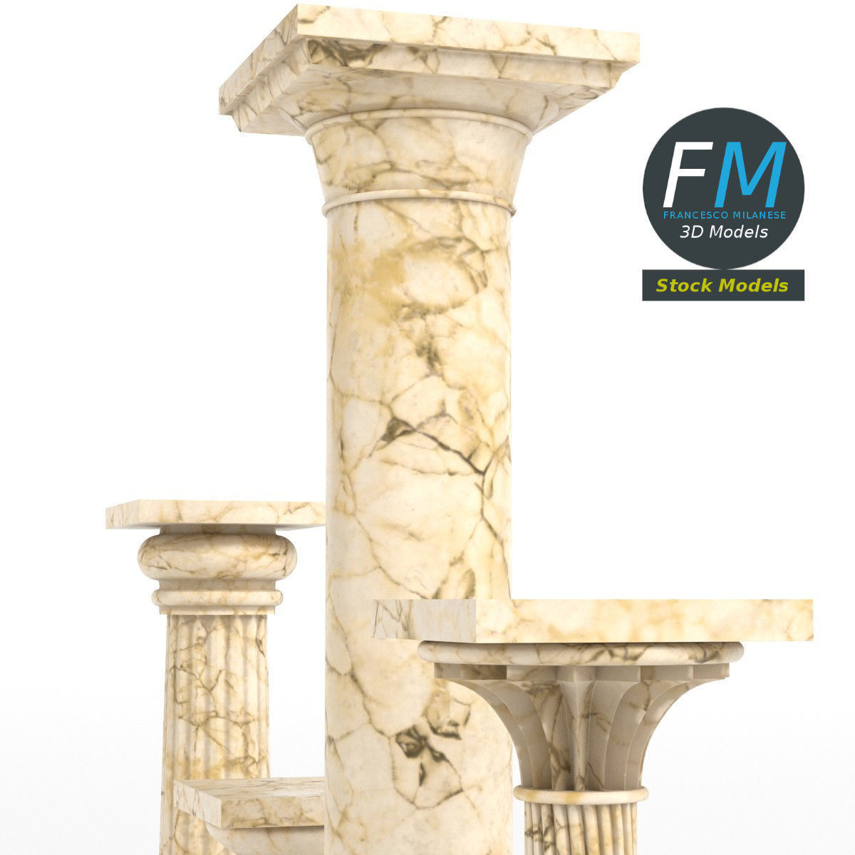 Columns set four marble 3D model_4
