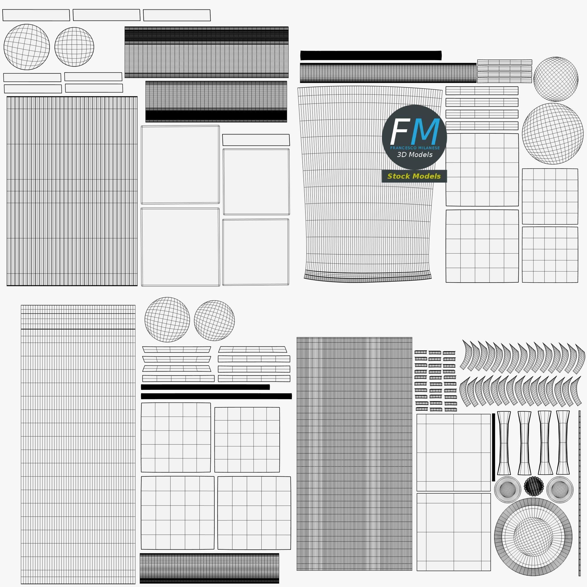 Columns set four marble 3D model_11
