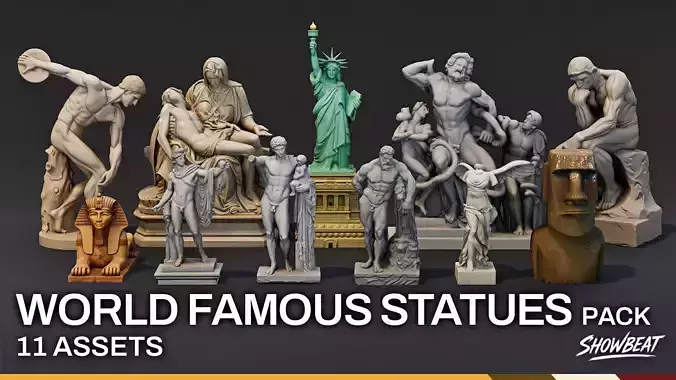 World Famous Statues Pack Low-poly 3D model