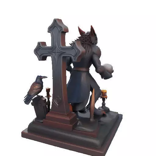 2714COLOR Werewolf Howling with Skull  3D Model Halloween 3D print model_30
