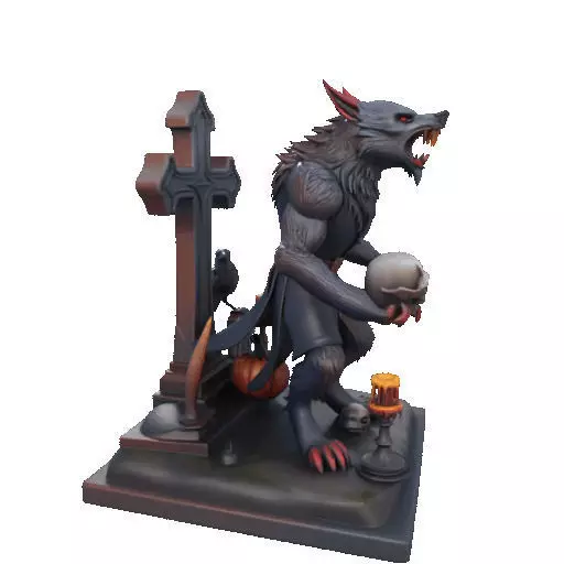2714COLOR Werewolf Howling with Skull  3D Model Halloween 3D print model_23