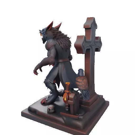 2714COLOR Werewolf Howling with Skull  3D Model Halloween 3D print model_37