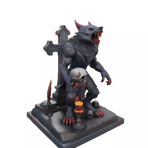 2714COLOR Werewolf Howling with Skull  3D Model Halloween 3D print model_20