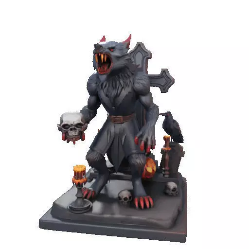 2714COLOR Werewolf Howling with Skull  3D Model Halloween 3D print model_16
