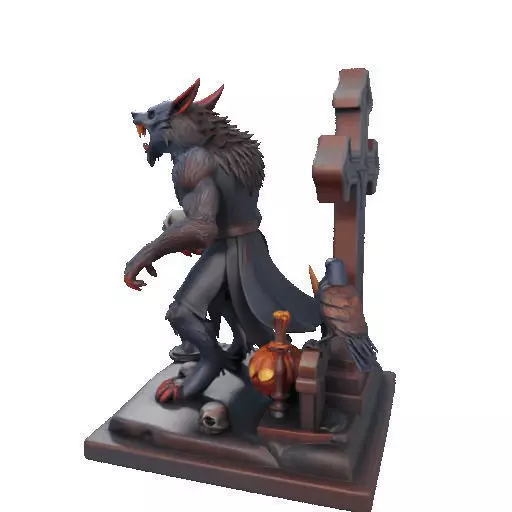 2714COLOR Werewolf Howling with Skull  3D Model Halloween 3D print model_38