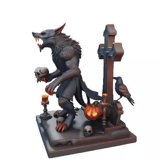 2714COLOR Werewolf Howling with Skull  3D Model Halloween 3D print model_11