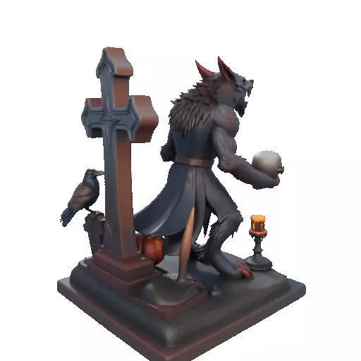2714COLOR Werewolf Howling with Skull  3D Model Halloween 3D print model_28