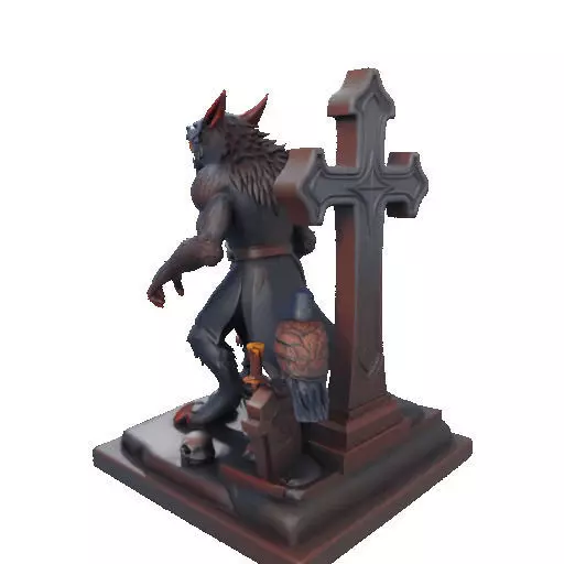 2714COLOR Werewolf Howling with Skull  3D Model Halloween 3D print model_36