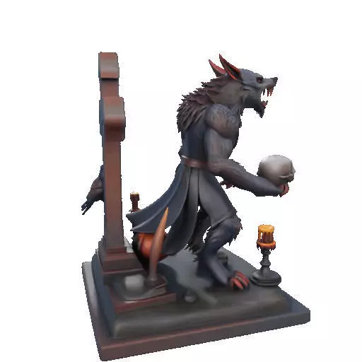2714COLOR Werewolf Howling with Skull  3D Model Halloween 3D print model_26