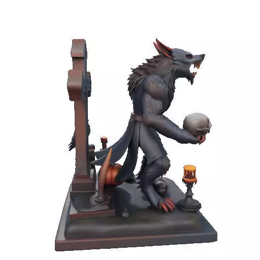 2714COLOR Werewolf Howling with Skull  3D Model Halloween 3D print model_25
