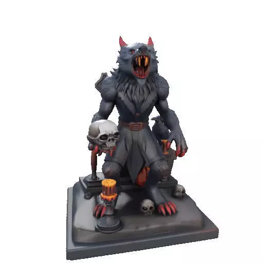 2714COLOR Werewolf Howling with Skull  3D Model Halloween 3D print model_18