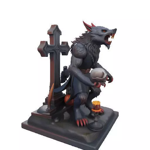 2714COLOR Werewolf Howling with Skull  3D Model Halloween 3D print model_22