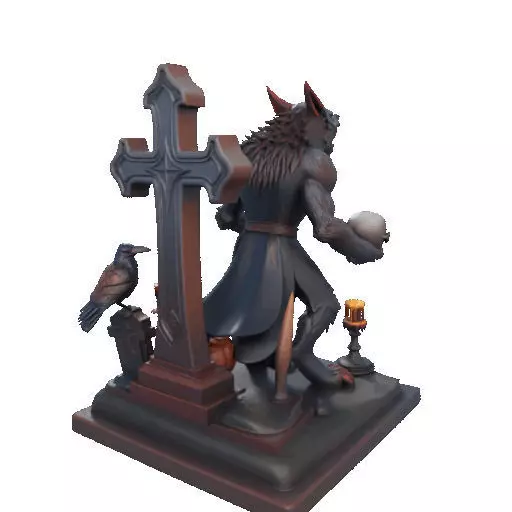 2714COLOR Werewolf Howling with Skull  3D Model Halloween 3D print model_29