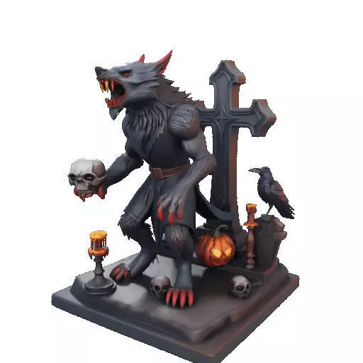 2714COLOR Werewolf Howling with Skull  3D Model Halloween 3D print model_14