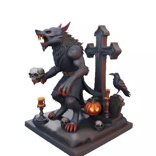 2714COLOR Werewolf Howling with Skull  3D Model Halloween 3D print model_13