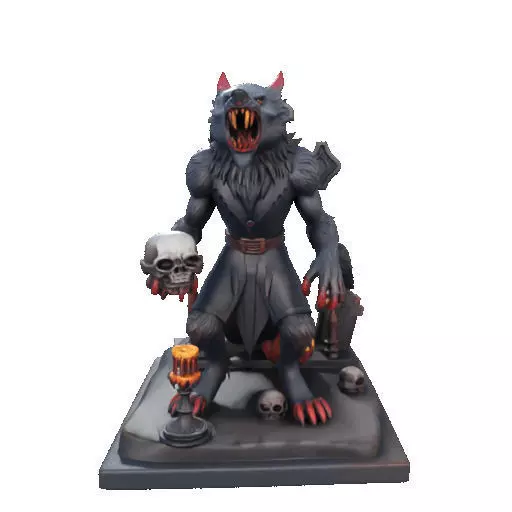 2714COLOR Werewolf Howling with Skull  3D Model Halloween 3D print model_17