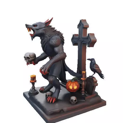 2714COLOR Werewolf Howling with Skull  3D Model Halloween 3D print model_12