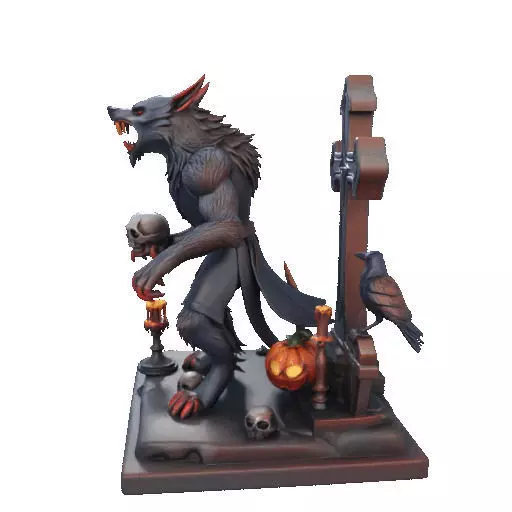 2714COLOR Werewolf Howling with Skull  3D Model Halloween 3D print model_10