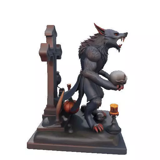 2714COLOR Werewolf Howling with Skull  3D Model Halloween 3D print model_24