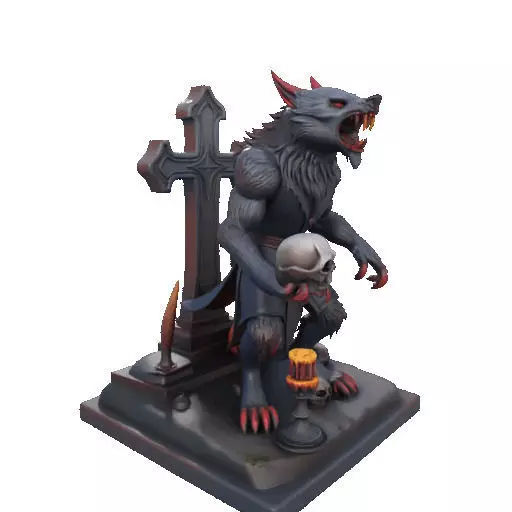 2714COLOR Werewolf Howling with Skull  3D Model Halloween 3D print model_21