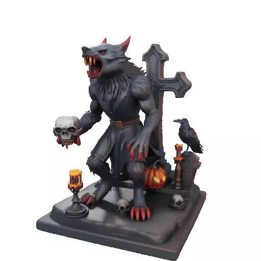 2714COLOR Werewolf Howling with Skull  3D Model Halloween 3D print model_15
